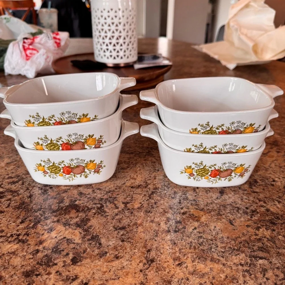 VTG Corning Ware Spice of Life Casserole Dish Set 6 Grab It Bowls 2.75 Cup